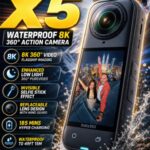 Insta360 X5 8K 360 Action Camera – Waterproof, AI Stabilization & Invisible Selfie Stick Effect